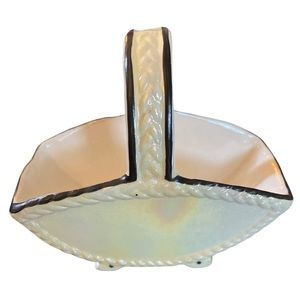 VTG  Czech Yellow/Black Lusterware Porcelain Small Basket - 4.5” Tall